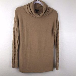 Talbots Women's Brown Turtleneck Lambswool sweater Cable Knit Sleeve